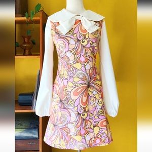 Closet Mod 9th Anniversary Peter Pan Collar Mini Dress in 60s Print